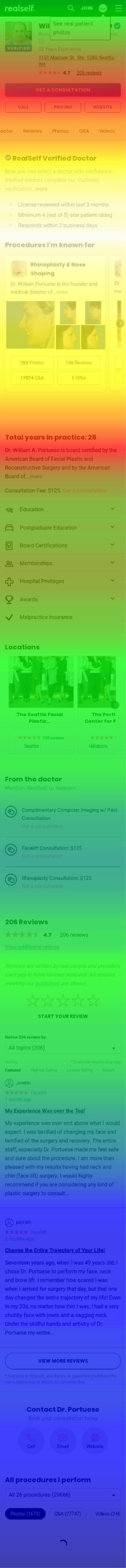 Scroll-depth heatmap from a legacy provider profile — attention fading further down the page.