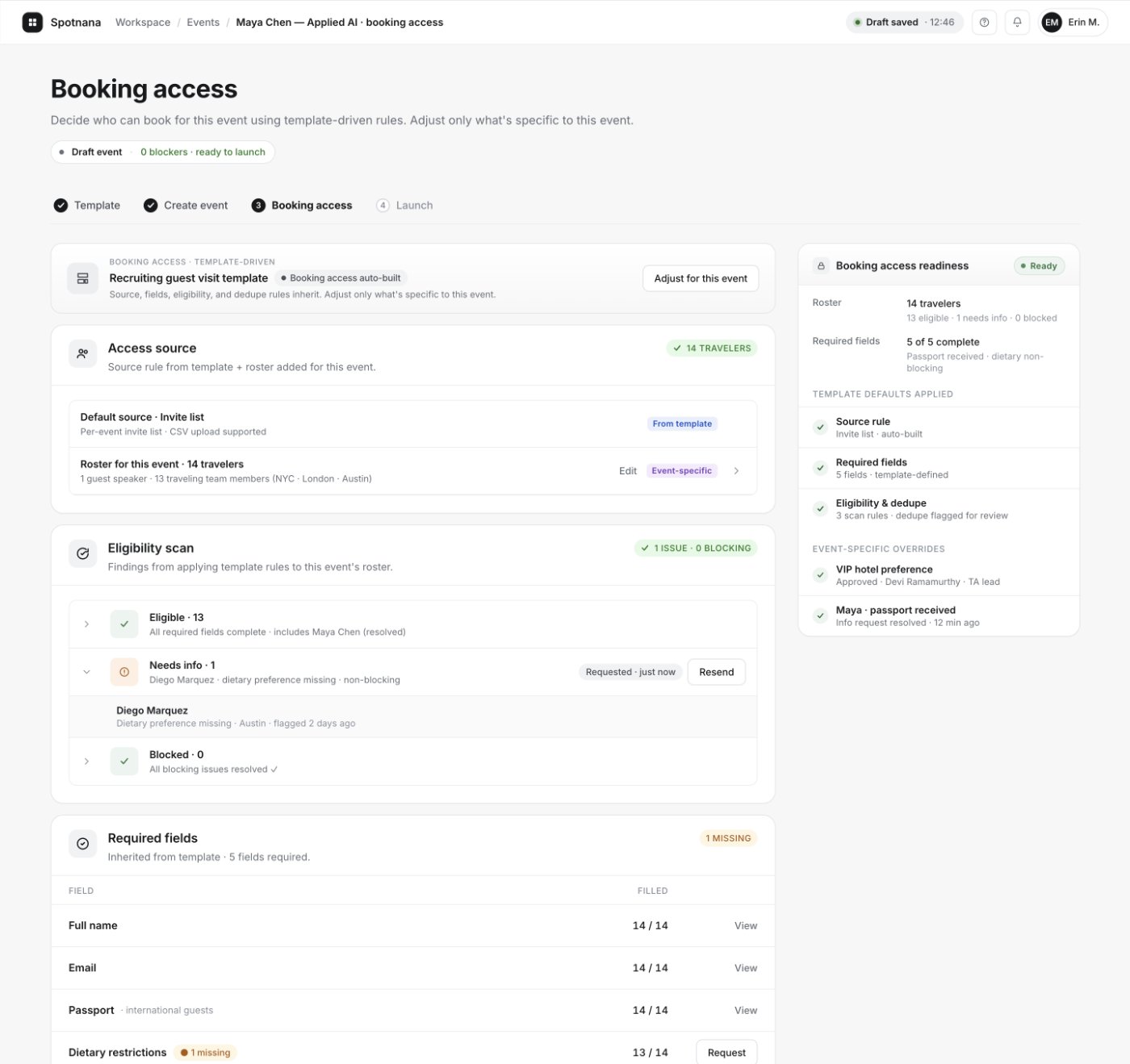Booking access — info requested, Resend available